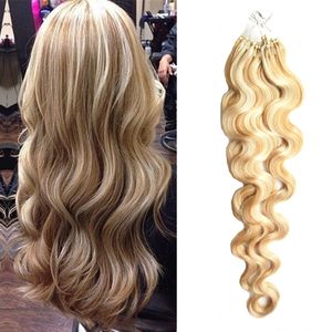 The color of P27/613 Micro Loop Ring Links Human Hair Extensions 1g/strand 100 SBlonde Remy Hair Body Wave Micro Bead Hair Pieces