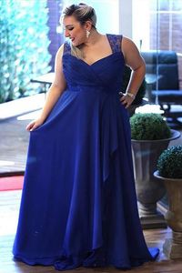 Simple Royal Blue Bridesmaid Dresses Chiffon Plus size Prom Dresses Long Empire Beach Style Lace Straps Pleated Evening Formal Dress