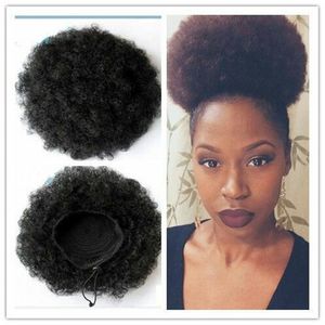 Beleza Kinky Encaracolado Rabo De Cavalo Para As Mulheres Negras Naturais Afro Encaracolado Não Remy Cabelo 1 Peça Clipe Em Rabos De Cavalo 100% Cabelo Humano (10polegadas)