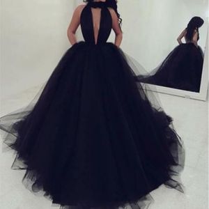 High Neck Deep V-neck Evening Formal Dresses Ball Gowns With Pockets Simple Tulle Party Dress Prom Dresses Long Gown Custom Made Plus Size