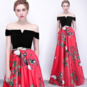 Sexy women Party Dress Off The Shoulder Long Chinese style Formal Party Gowns female vestido de festa longo summer sweet banquet robe