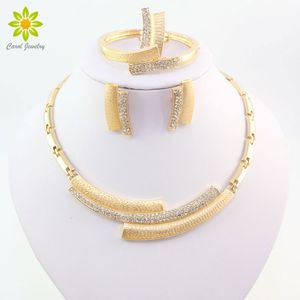Fashion Wedding Bridal Crystal Rhinestone Jewelry Sets African Beads Dubai Gold Color Statement Jewellery Costume