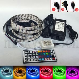 Full Kit 5M 5050 RGB LED Flexible Strip Light Tape 600LEDs Double Row IP20 Non Waterproof + 12V 8A Power Supply + 44Key Remote controller