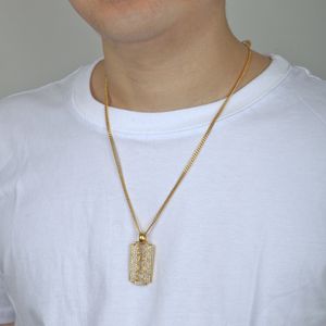 Männer echt vergoldeter Edelstahl vereisen CZ Rasierklinge Anhänger Halskette mit 3 mm 24 -Zoll -Kuba -Linkkette Hip Hop Hip Hop