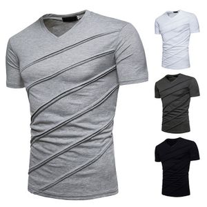 Camisetas masculinas tamanho grande camiseta masculina de verão enrugada com decote em V moda casual de algodão sólido com mangas curtas masculinas