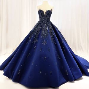 Elegant Ball Gown Prom Dresses Sheer Jewel Sequins Beads Applique Satin Long Evening Dress Luxury Saudi Red Carpet Dress Women Formal Gown