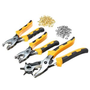 Freeshipping 3 in1 Leather Belt Hole Punch+ Eyelet Plier +Snap Button Grommet Setter Tool Kit Black+Yellow+Silver Steel+PVC Plastic Handle