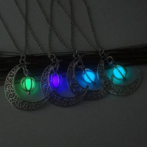 Moon Glow In The Dark Necklace Glowing Stone Luminous Necklaces Silver Color Fluorescent pendant for women children fashion jewelry