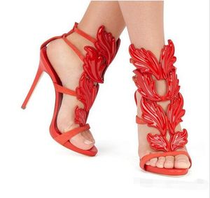 2017top varumärke sommar ny design kvinnor mode billigt guld silver rött blad högklacke peep toe klänning sandaler skor pumpar kvinnor