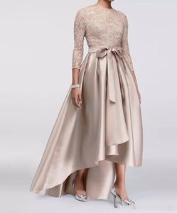 Chic High Low Mother Of The Bride Dresses Lace Sequined Long Sleeves A Line Satin Mother's Dress Evening Wear For Weddings297k