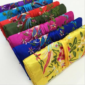 Chiński tradycyjny jedwabny styl mody kobiety biżuteria rolka przechowywania podróży ręcznie haft satynowa torba pakowania woreczki mieszane kolory