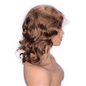 Бразильские кружевные парики с детскими волосами #8 предварительно вырванные вьющиеся парик для волос 12 дюймов для женщин