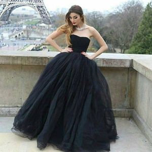 Prosta Tania Suknia Balowa Prom Sukienka Bez Ramiączek Ruffles Tulle Lace Up Powrót Piętro Długość Długa Wieczór Formalna Suknia Suknie Custom Made