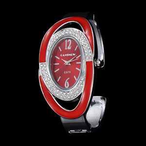 CANSNOW Criativo Vermelho Pulseira de Aço Inoxidável Pulseira Relógios Das Mulheres Moda Relógio de Strass Senhoras Casuais Relógio de Pulso Mulher Relógio