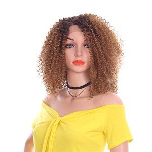 14 inch Lace Front Wig Afro Kinky Curly Wig Side Part Natural Ombre Synthetic Hair for African Women Trendy Fashion