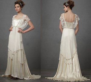 Vintage Ivory 1920s Wedding Dresses with Sleeves Catherine Deane Lita Modest Fairy Lace Chiffon V-neck Full Length 2018 Bridal Gow304Q