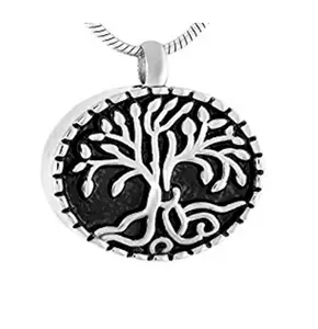 Wholesale stainless steel pendant round life tree engraving perfume bottle necklace to commemorate lover pet funeral cremation urn fashion pendant