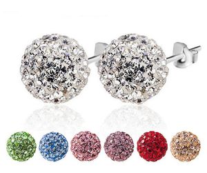 Blanda 12 färger Sparkle Round Crystal Ball Stud Örhängen för bröllopsfest 6mm 8mm 10mm 12mm 24 Pairs / Lot Mark 925