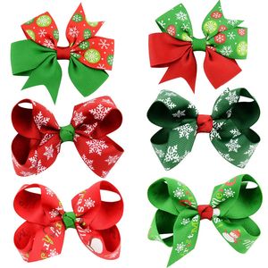 Hot Children Girl Kid Baby Christmas Bow Hair Clip Snow Print Hairclip Fashion Jewelry Regalo popolare