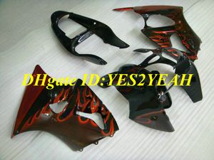 KAWASAKI Ninja ZX6R için Motosiklet Fairing kiti 636 00 01 02 ZX 6R 2000 2001 2002 Üst Kırmızı alevler siyah Marangozluk seti + Hediyeler KH17