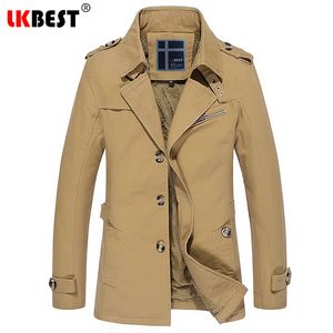 Lkbest lång trench coat man tjockna män windbreaker vindtät företag vinterjacka bomull klassisk trenchcoat outwear fy16