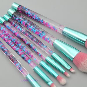 7 adet Rhinestone Makyaj Fırça Seti Elmas Pro Vurgulayıcı Fırçalar Kapatıcı Makyaj Fırça Kristal Kwasten Set Mermaid Fırçası