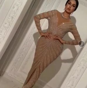 イブニングドレスYousef aljasmi Kim Kardashian Cap Sleeve V-Neck Crystal Long Dress Almoda Gianninaazar Zuhlair Murad Ziadnakad