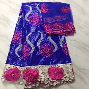 5Yards Wonderful royal blue african Bazin brocade lace fabric and 2Yards french net lace embroidery for dress BZ6-2