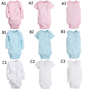 Baby Solid Rompers Jumpsuit Sommar Infant Boys Girls Long Short Sleeve Ärmlös Triangle Onesies Kläder 100% Bomull O-Neck 9 Designs