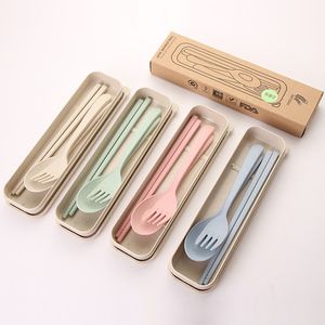 Set creativo moda casa regalo di paglia di grano set di posate per bambini portatile cucchiaio forchetta bacchette regalo in tre pezzi logo personalizzabile DHL