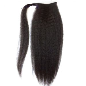 Wrap Drawstring 100 Human Hair Ponytail Extensions Grov Curly Afro Kinky Straight Italian Yaki Top Clip Clip i hästsvansförlängning 120g