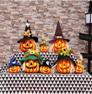 Fai da te Hollow Glowing Cap Schiuma Zucca LED Prestazioni luminose Prop Halloween Bar Decor Spaventapasseri Ornamenti Zucche Lantern Party