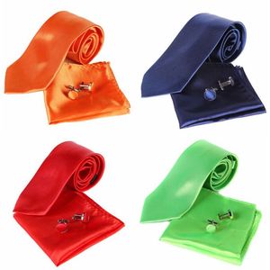 Neck Tie Cuff Links Handkerchief Set 20 Colors 145*8cm solid color NeckTie Men's necktie for Father's Day business tie gift free shipping