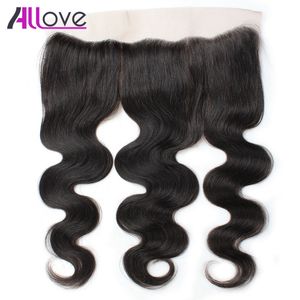 Allove 10A Brazilian Human Hair Body Wave Ear to Ear Lace Frontal Extensions Malaysian Lace Frontal Peruvian Hair Frontal Indian Virgin Hair