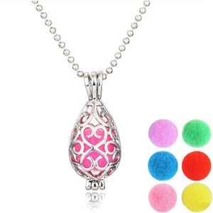 Fashion Waterdrop Perfume Essential Oil Diffuser Necklace Aromatherapy hollow heart Locket necklace for Women jewelry with 6PCS Felt Pads