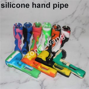 Portable silicone smoking pipe hand smoke for Dry tobacco Herb Spoon Pipes With glass bowl