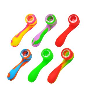 Portable Silicone Tobacco Smoking Cigarette Pipe Water Hookah Bong Portable Shisha Hand Spoon Pipes Tools With glass Bowl