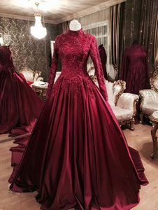 Skromna suknia balowa Formalna okazja Sukienka z długimi rękawami Burgundia Prom Dress High Neck Sukienka wieczorowa