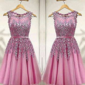 Pink Short Party Dress Lace Appliques Beads Homecoming Dresses 2018 Mini Party Gowns Cheap Prom Cocktail Formal Wear Vestidos