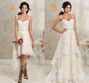Dwa style koronkowe wiejskie sukienki ślubne Wysokie niskie sukienki ślubne długość podłogi wielokrotnie warstwy czeskie suknie na wesele