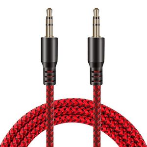 Cavo Aux in nylon da 1 m da 3,5 mm a 3,5 mm da maschio a maschio Jack per auto Cavo audio per auto Spina dorata Cavo di linea Kabel per Iphone huawei 500 pz/lotto