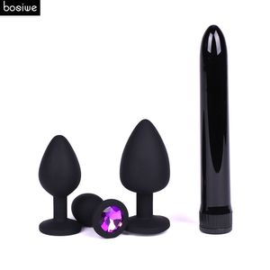 4 Adet / takım Anal Vibratör Seks Oyuncakları Çiftler için Silikon Butt Plug Erkek Erkekler için Masturbator Seks Ürünleri Eşcinsel Adulto Seks Shop Y18102906