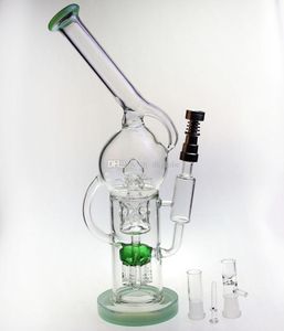 hot Mais recentes 14 polegadas de vidro bong tubos de água de vidro com 14.4mm conjunta com Inline Perc Recycler incluindo cúpula de vidro e Titanium unha sem dom