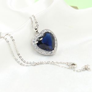 Heart choucong Unique Brand New Luxury Jewelry 925 Sterling Silver Big Blue Sapphire CZ Diamond Party Chain Pendant Necklace For Women Gift