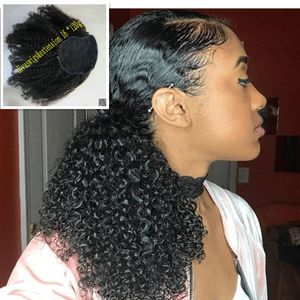 Ponytail human hair extension 3c 4b afro kinky curly virgin hair drawstring ponytail for black women 120g jet black free ship