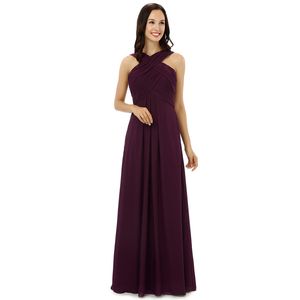 Burgundy Chiffon brudtärna klänningar halter golv längd bröllop gäst klänning golv längd brudtärna klänning billigt