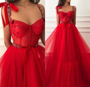 王女の赤いクリスタル安いロングウエディングドレス2019 Alinプラスサイズのチュール安いアラビアのアフリカの女の子ページェントフォーマルイブニングパーティのガウン