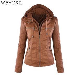 WSYORE Plus Size Leather Jacket Women Autumn and Winter Hooded Long-sleeve Slim Jackets Faux Leather Jacket Woman's Coat NS692