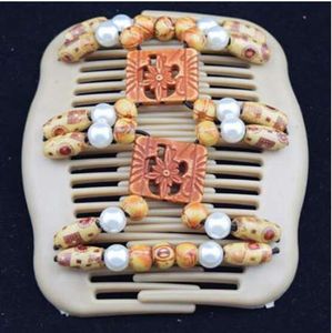 Creative Hair Clip Vintage Magic Wood Beads Double Hair Comb Stretchy Hair Clip Accessories