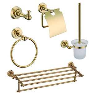 Rolya Luxurious Golden Solid Brass robe hook toilet paper holder towel rail Tumbler Holder Bathroom hardware set